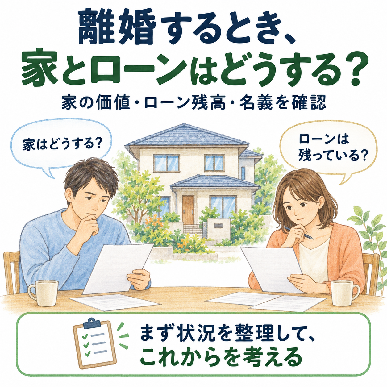 離婚するときの家と住宅ローンは、家の価値・ローン残高・名義を確認して整理する