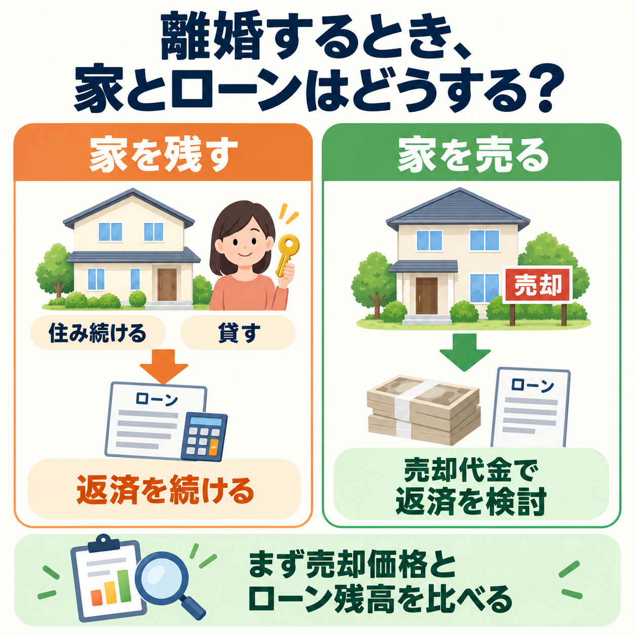 家を残す場合と売却する場合の違い。売却価格とローン残高を比べて考える